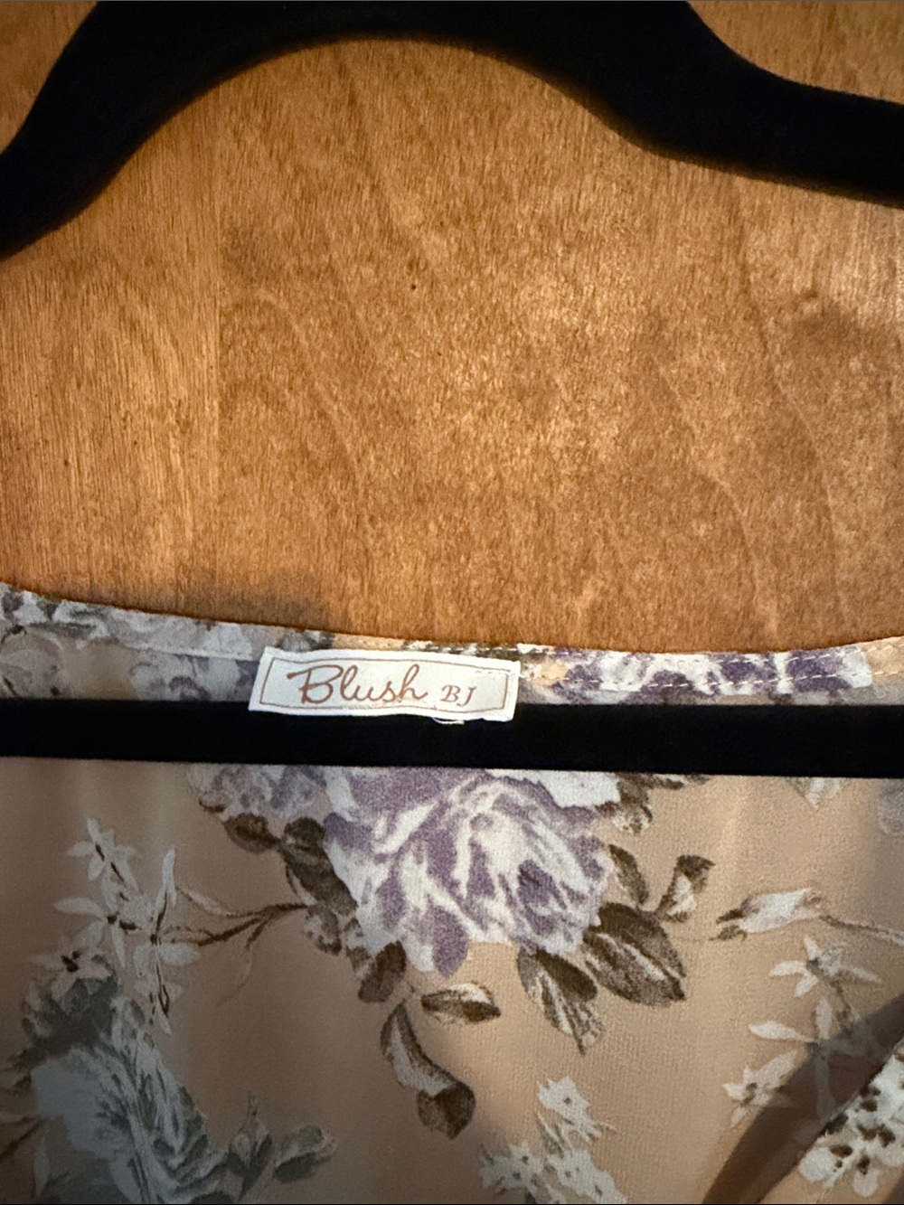 Blush Floral Wrap Peplum Top  with Purple & Pink Bloom - Picture 3 of 4